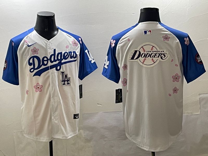 Men Los Angeles Dodgers Blank White Blue Sakura Edition 2025 Nike MLB Jersey style 30